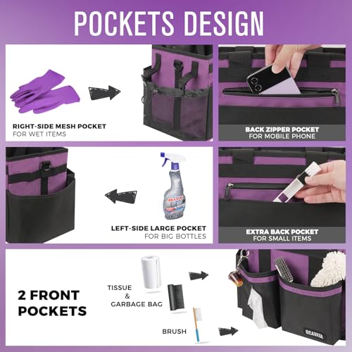 SCAVATA Compact Wearable Cleaning Caddy with Handle & Shoulder Straps - color: RoyalPurple