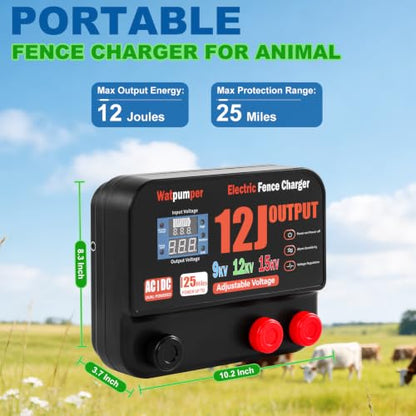 13 Joule Electric Fence Charger, Adjustable 9KV/12KV/15KV Output Voltage