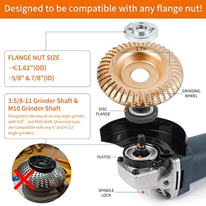 Pomsare Tungsten Carbide Angle Grinder Wood Carving Disc Grinding Wheel, Wood Sanding Cutting Wheel Shaping Discs, Wood Shaper for Angle Grinder 4 1/2 inch with 5/8 & 7/8 Arbor
