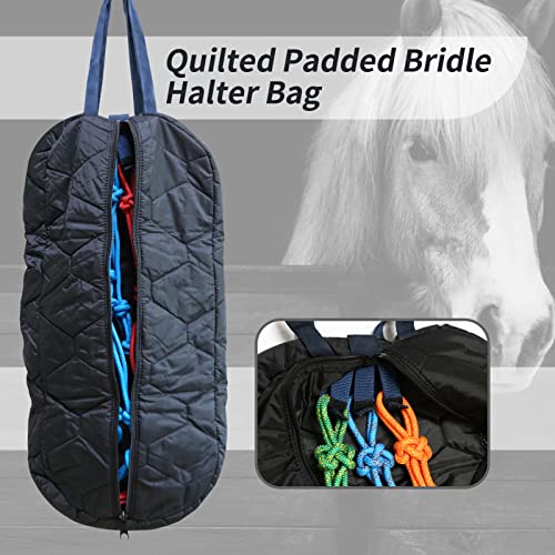 Bridle Bag for Horses, Durable Nylon Bridle Halter Bag with 3 Layers Padded Horse Tack Carry Bag-Large Capacity Protect Tack - color: Black