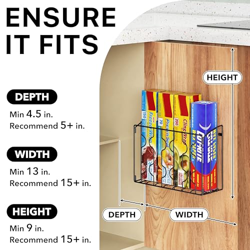 Simple Houseware Wall Door Mount Kitchen Wrap Organizer Rack, Black - color: Black