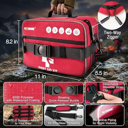 528 PCS Advanced First Aid Kit – Large 6-in-1 Modular Waterproof Well-Organized Emergency Kit for Home, Car, Travel, Camping, Boat & Outdoor - color: Red