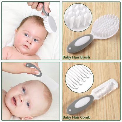 Baby Healthcare and Grooming Kit for Newborn Kids, 24PCS Upgraded Safety Baby Care Kit, Newborn Nursery Health Care Set, Baby Care Product (Grey White) - style: GREY WHITE-24