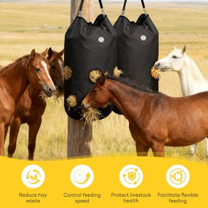 3 Pcs Hay Bags for Horses,Slow Feeder Hanging 1200D Oxford Cylindrical Hay Bag,Net Large Opening Feed Hole Hay Bag,Horse, Goats, Sheep,Cows & Donkeys (Black)