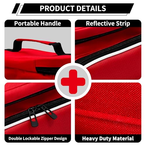 First Aid Bag Empty With Lockable Zipper,Compact and Portable Small Medicine Storage Bag,Family First Aid Box, Pill Bottle Organizer for Travel, Car and Home Use, Red(Bag Only)