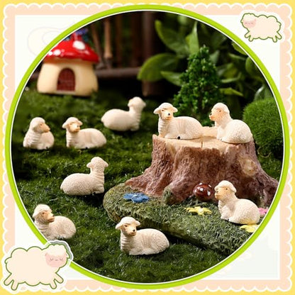 Wesiti 50 Mini Sheep Figurines Lamb Miniature Resin Sheep Figurine Lamb Statue Religious Animal Miniature Decor for Cake Toppers Christian Gift First Communion Baptism Favors Micro Landscape (Retro)