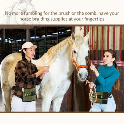 9 Pcs Horse Braiding Kit Complete Mane Horse Grooming Set with Waxed Canvas Bag Easy Start Supplies for Braiding Beginners Father's Birthday Gifts(Hunter Green) - color: Hunter Green