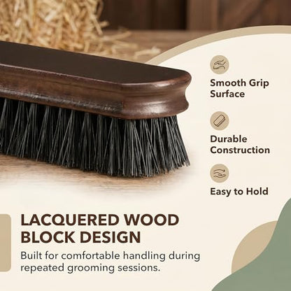 Small Livestock Grooming Brush for Horse, Cow, Pig, Sheep & Goat – Stiff Bristle Barn Brush with Wooden Handle, Cattle Farm Tool for Show Day Dirt, Hair & Coat Care
