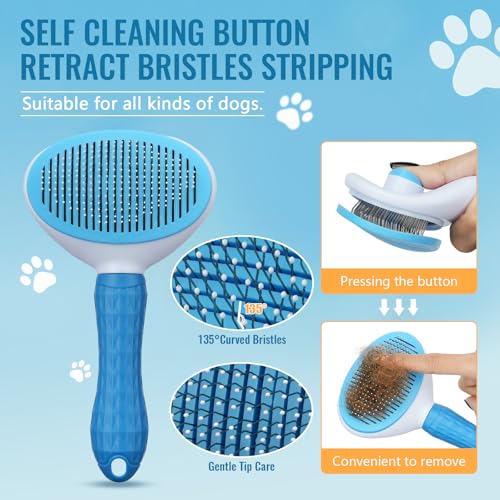 Pjordo 8 in-1 Dog Grooming Kit - Supplies for Short and Long Hair Dogs & Cats, Dog Brushes for Grooming, Dematting Comb for Pet, Bath Brush, Flea Comb, Pet Donditioner, Set in Blue