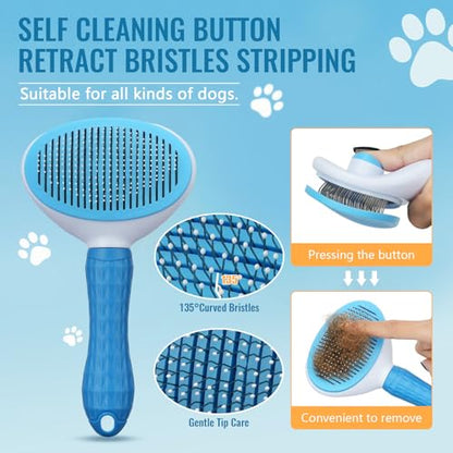 Pjordo 8 in-1 Dog Grooming Kit - Supplies for Short and Long Hair Dogs & Cats, Dog Brushes for Grooming, Dematting Comb for Pet, Bath Brush, Flea Comb, Pet Donditioner, Set in Blue