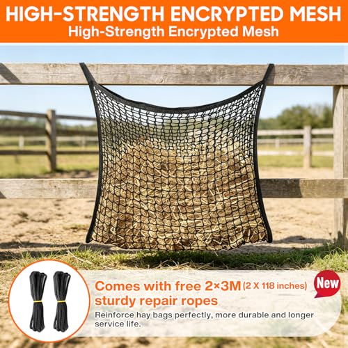 4 Pack Slow Feed Hay Net, Large Capacity Hay Bags for Horses, Easy to Hang - color: Black 4-pack