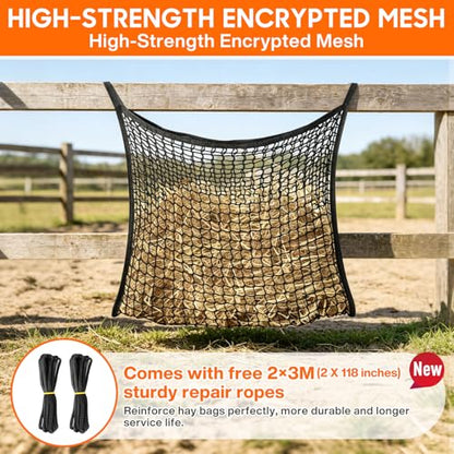 4 Pack Slow Feed Hay Net, Large Capacity Hay Bags for Horses, Easy to Hang - color: Black 4-pack