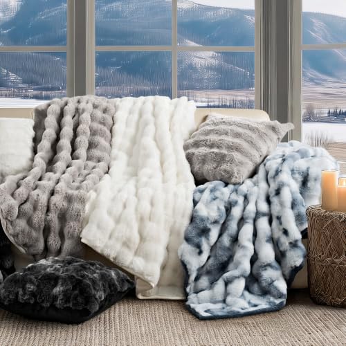 EverGrace Faux Rabbit Fur Bubble Throw Blanket, 50"x60", Bright White - color: Bright White, size: 50"x60"