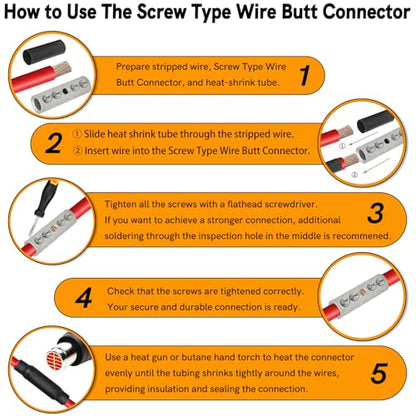 8 Gauge Wire Butt Connectors 10 PCS Tinned Brass Mechanical Butt Splice Connectors Kit 8 AWG Mechanical Repair Splice Kit Splice Screw Sleeves 10 PCS Mechanical Splices & 3:1 Heat Shrinks - size: 8 Gauge, style: Mechanical Splice - Tinned Brass