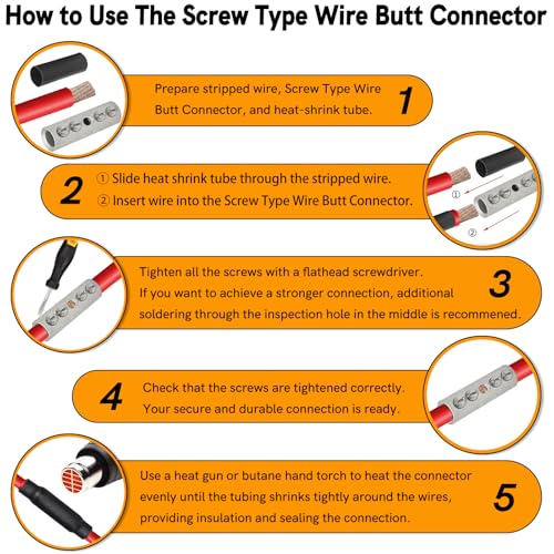 12-10 Gauge Wire Butt Connectors 10 PCS Tinned Brass Mechanical Butt Splice Connectors Kit 12-10 AWG Mechanical Repair Splice Kit Splice Screw Sleeves 10 PCS Mechanical Splices & 3:1 Heat Shrinks - color: Tinned Brass