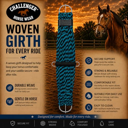 CHALLENGER Horse Western Two-Tone 27 Strand 7" Wide Roper Cinch Girth 97106 - color: Turquoise Black, size: 36" L x 7" W