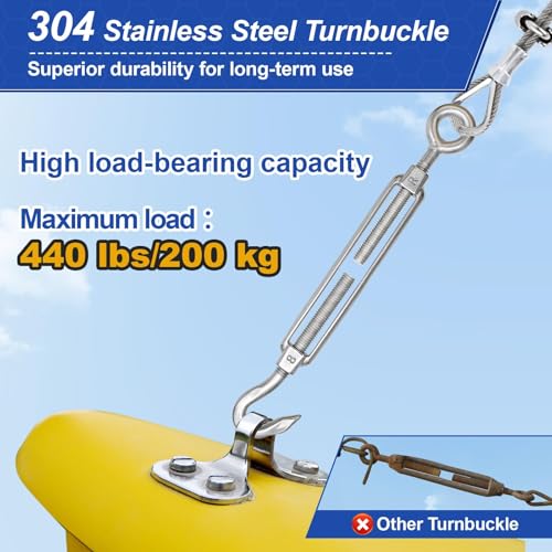 TooTaci 10PCS M8 Turnbuckle, 304 Stainless Steel Turnbuckle Hook and Eye | Turnbuckle Wire Tensioner, 440 lb Heavy Duty Adjustable Turnbuckles for Cables Wire, Cable Tightener, Trampoline, Tent, Tarps - size: M8 OC-10Pcs