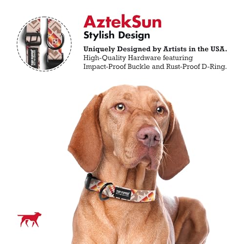 Tuff Pupper Premium Adjustable Dog Collar for Medium Boy & Girl Dogs, Stylish Pattern Collars Designed in USA, Quick Release Buckle, AztekSun Print, Medium (1 Inch Wide x 13-18 Inch Neck) - color: AztekSun, size: Medium