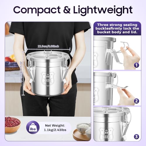 1.6Gal Stainless Steel Canister w/Lock Lid 5-10lbs Flour Storage Container for Kitchen Airtight Dog Food Bucket Metal Coffee Bean Can Long Term Food Container Sealing Jar for Rice Sugar (6L) - color: 6L
