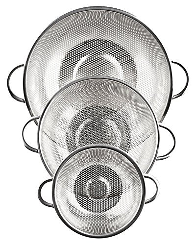 3-Piece Stainless Steel Mesh Micro-Perforated Strainer Colander Set (1-Quart, 2.5-Quart and 4.5-Quart)