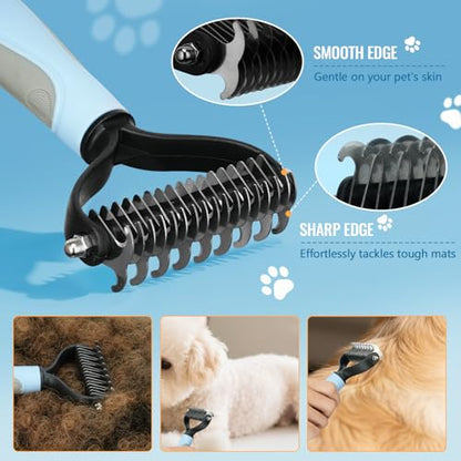 Pjordo 8 in-1 Dog Grooming Kit - Supplies for Short and Long Hair Dogs & Cats, Dog Brushes for Grooming, Dematting Comb for Pet, Bath Brush, Flea Comb, Pet Donditioner, Set in Blue