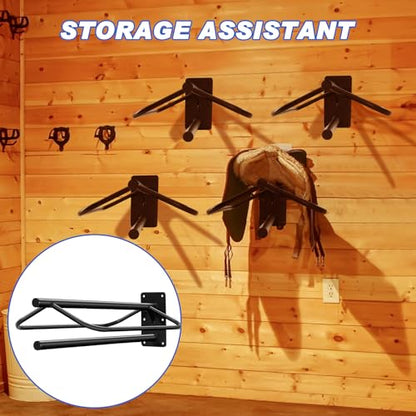 Paterr 4 Pcs Saddle Rack Wall Mount Saddle Stand with Pad Bar Black Saddle Rack Stand Horse Tack Storage for English Western Saddles Horses Blanket Stall Supplies Accessories
