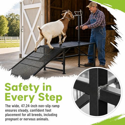 Livestock Trimming Chute, 650 LBS Goat Milking Stand with Ramp, Black - color: Black + Ramp