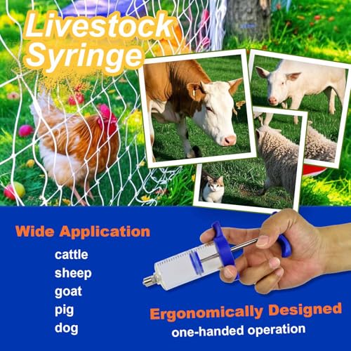 50ML Luer lock Tip Syringe with Clear Volume Scale, Reusable 2-in-1 Livestock Syringe with Drench for Cattle Horse Sheep Goat Pig Dog Cat - size: With Drench Nozzle