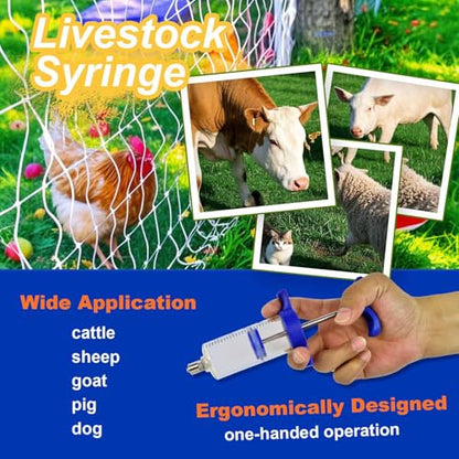 50ML Luer lock Tip Syringe with Clear Volume Scale, Reusable 2-in-1 Livestock Syringe with Drench for Cattle Horse Sheep Goat Pig Dog Cat - size: With Drench Nozzle
