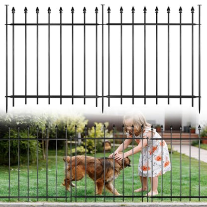 Decorative Metal Garden Fence，(12 Panels+ 13 Posts), Total Iength24 ft(W) x 24 in(H), High Metal Border Fence, Classic Roman Column Decoration, Garden and Lawn Landscape Fence, Black Animal Fence - size: 12 Panels-24 ft(W) x 24 in(H)