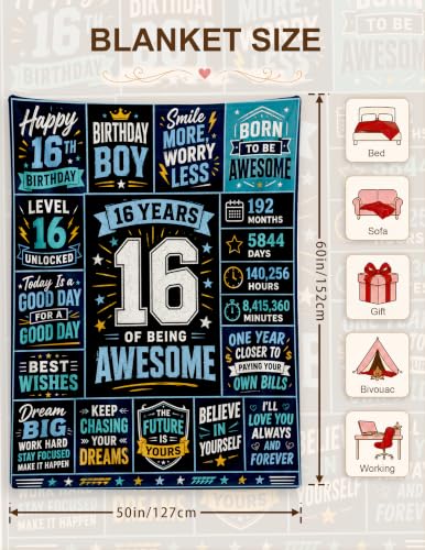 Sweet 16 Gifts for Boys, Sweet 16 Blankets,16th Birthday Gifts | Gifts for Sons/Brother/Friends,16 Year Old Boy Christmas Gift Ideas Coolest Gifts 16th Birthday Blanket Stuff 50*60 - color: 16 Boy
