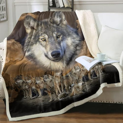 Sleepwish Throw Blanket, Gold Fluffy, Twin - color: Black Cloud Wolf Group, size: Twin