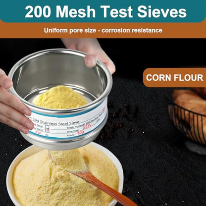 Full 304 Stainless Steel Mesh Sieve Screen, LVDALAB 200 Mesh (0.075mm) Aperture, 2.4inch(6CM) Dia Standard Sample Analysis Test Sieves Sifters Strainer for Industrial Laboratory Homes - size: 200 Mesh(0.075mm)/Ф2.4in(6CM)