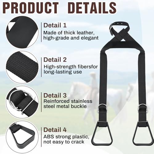 Simgoing Kids Western Stirrups Adjustable Nylon Straps Equestrian Safety Stirrups for Youth Riding Accessories, Height Below 140 cm - color: Black