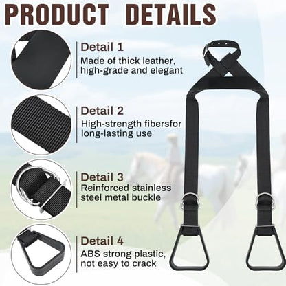 Simgoing Kids Western Stirrups Adjustable Nylon Straps Equestrian Safety Stirrups for Youth Riding Accessories, Height Below 140 cm - color: Black