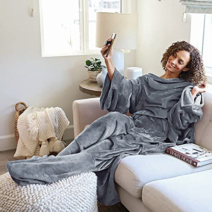 Catalonia Wearable Blanket with Sleeves & Foot Pocket for Adults - color: Gray, size: Fleece