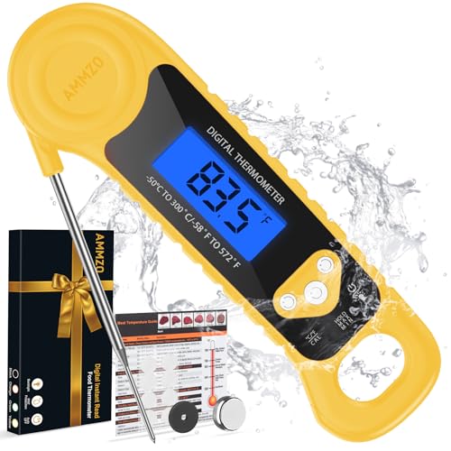 AMMZO Meat Thermometer Digital, Instant Read Food Thermometer - Waterproof w/Backlight for Cooking, Candy, Deep Fry, BBQ, Grill, Candy Making Accessories, Gifts for Men Women(Yellow) - color: Yellow
