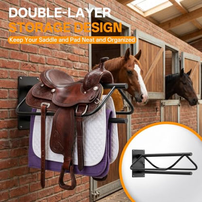 6 Pack Wall Mounted Saddle Racks with Pad Bar | Heavy Duty Black Saddle Rack Stand, Sturdy Saddlestand for English & Western Saddles, Blankets & Horse Gear