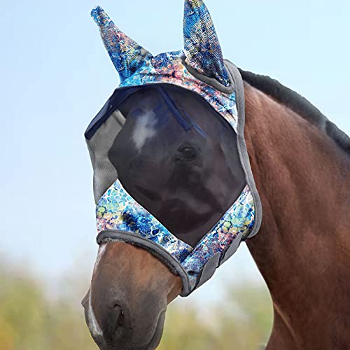 Harrison Howard LumiVista Horse Fly Mask Standard with Ears UV Protection for Horse Pastel Mix L Full Size - color: Pastel Mix, size: Full (Large)