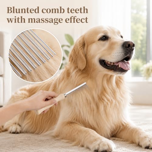 3 Pcs Metal Dog Grooming Comb with Wooden Handle for Grooming Matting | Metal Comb for Dogs Pet Grooming Comb for Dogs and Cats, Prevents Hair Pulling