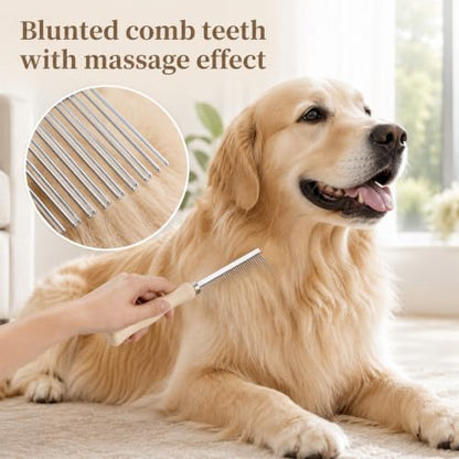 3 Pcs Metal Dog Grooming Comb with Wooden Handle for Grooming Matting | Metal Comb for Dogs Pet Grooming Comb for Dogs and Cats, Prevents Hair Pulling