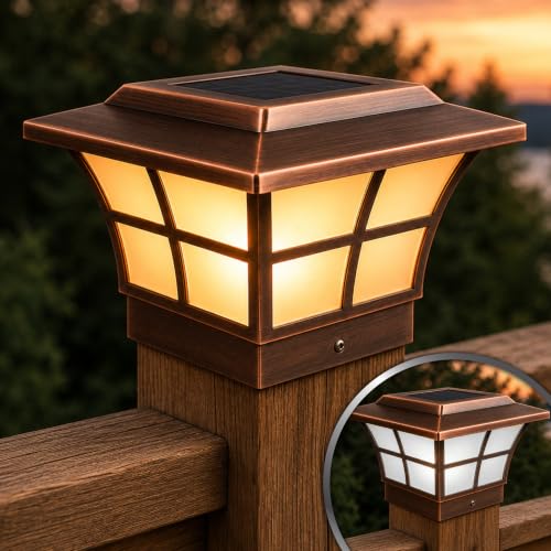 Classy Caps 4x4 Prestige Solar Post Cap - Fits 3.5"x3.5" and 4"x4" Deck & Fence Posts - Electroplated Copper - Warm/Cool Light Color Modes - SL079C - color: Copper