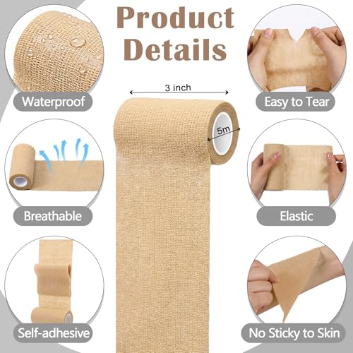 Treela 64 Pack 4" X 5 Yards Self Adhesive Bandage Wrap Beige - color: Beige, size: 4 Inch X 5 Yard
