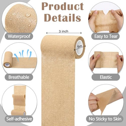 Treela 64 Pack 4" X 5 Yards Self Adhesive Bandage Wrap Beige - color: Beige, size: 4 Inch X 5 Yard