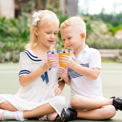 Stainless Steel Kids Cups with Lids, 5 Pack 12oz Spill Proof Cups - color: Orange, Green, Light Blue, Pink, Yellow