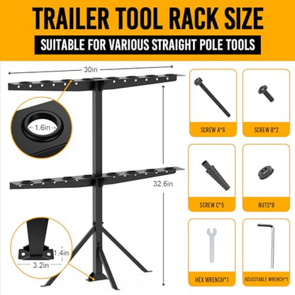 Utility Trailer Tool Rack with 8 Rubber Holes with Brackets, Standard Black - color: Standard Black