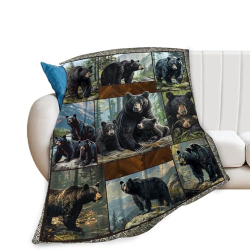 Black Bear Blanket Wild Animal Throw Stuff Gifts for Women Girl 60"X50" - color: Black Bear, size: 60"x50"