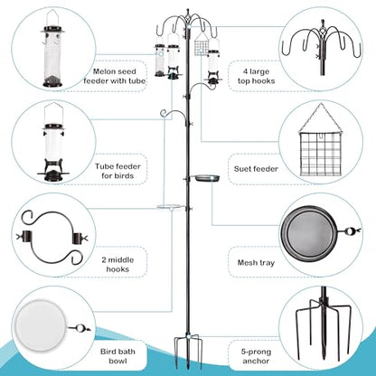 YINGYM 6-Hook Bird Feeding Station, 94 Inch Bird Feeder Pole for Outdoors - size: 94 Inches without Squirrel Baffle