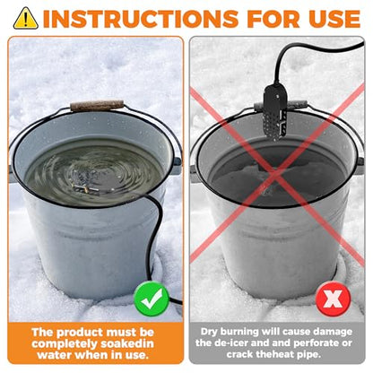 Chicken Waterer Heater, 250W Submersible Poultry Waterer Heater Bird Bath Heater, Thermostatic Control Chicken Waterer Deicer Ice Melter for Bird Duck Goose Cow to Drink Warm Water