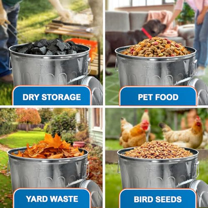 Plexon 20 Gallon Metal Trash Can with Lid Outdoor Large Trash Bin Galvanized Steel Garbage Can for Farm Garage Patio Ash Bucket Bird Seed Storage Can Heavy Duty Round Container - color: Silver